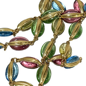 Vintage Swarovski Loop Necklace Pastel Colors Cased Crystals Gold Plated Chain